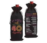 FBCCZEY Regalos únicos de 40 cumpleaños para mujeres y hombres, bolsa de vino de feliz aniversario, decoración de fiesta de 40 cumpleaños, bolsa de botella de vino, regalos de cumpleaños de 40 años
