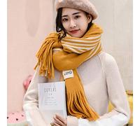 FBFGWomen Bufandas de Cachemira Sólidas Señora Invierno Espesar Cálido Suave Pashmina Chales Wraps Rosa Negro Mujer Tejido de lana Bufanda Larga Stripeyellow