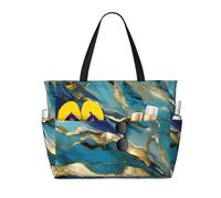 FBGHHTY Azurite - Bolsa de viaje impermeable con estampado de mármol aceitado dorado y verde azulado y aluminio dorado, ligera, para vacaciones de verano, camping, actividades al aire libre