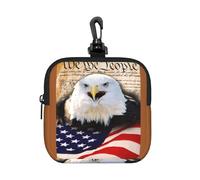 FBGHHTY Bolsa de almacenamiento cuadrada con diseño de águila calva patriótica con bandera estadounidense, reutilizable, organizador de viaje, artículos de aseo para el hogar y la oficina