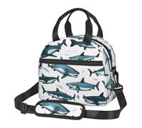 FBGHHTY Bolsa de almuerzo con estampado de tiburón con varios gestos, elegante bolsa de almuerzo aislada de gran capacidad para comidas, bebidas, aperitivos