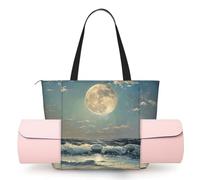 FBGHHTY Bolsa de yoga con estampado de luna y mar para mujer, con un solo hombro, para gimnasio, entrenamiento, viajes, playa, gran capacidad