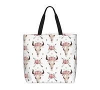 FBGHHTY Bolsa ligera y cómoda con estampado de calavera de toro tribal sobre blanco, reutilizable, ecológica, para viajes, playa, trabajo