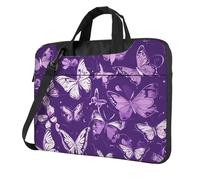 FBGHHTY Bolsas funcionales para laptop con estampado floral de mariposas moradas, bonitas y ligeras para varios portátiles, Black, 13 inch