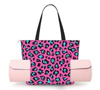 FBGHHTY Bonita bolsa de yoga con estampado de leopardo turquesa para mujer, con un solo hombro, bolsa de gimnasio, entrenamiento, viajes, playa, gran capacidad