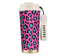 FBGHHTY Bonita taza de café de acero inoxidable con estampado de leopardo turquesa, taza de viaje, hogar, oficina, camping, bebida, contenedor