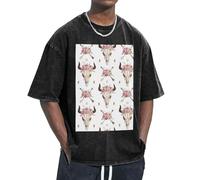 FBGHHTY Camiseta con estampado de calavera de toro tribal sobre blanco, propiedades que absorben la humedad, mantienen el movimiento fácil, relajada, ligera, Negro, XL