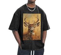 FBGHHTY Camiseta con estampado de ciervo salvaje, propiedades que absorben la humedad, mantiene el movimiento fácil, relajada, ligera, Negro, S
