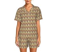 FBGHHTY Cárdigan de manga corta con estampado de la Torre Eiffel de París, pijama de 2 piezas, ropa de dormir ligera para el hogar, Negro, M Corto