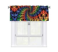 FBGHHTY Cortina con estampado de oso y teñido anudado, 137 x 45 cm, elegante tratamiento de ventana para cocina y baño con bolsillo para barra
