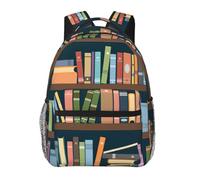 FBGHHTY Estantería de dibujos animados con estampado de gusanos de biblioteca, versátil mochila de ocio, bolsa ligera para viajes al aire libre, uso diario, viaje de fin de semana