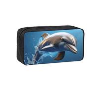 Fbghhty Estuche organizador de papelería ligero con estampado de delfines 3D de gran capacidad, para oficina, uso diario