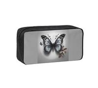 Fbghhty Estuche organizador de papelería ligero con estampado de flores y mariposas de gran capacidad, color gris y verde azulado