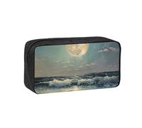 Fbghhty Estuche organizador ligero de gran capacidad con estampado de luna y mar, para oficina, uso diario
