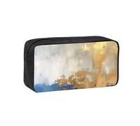 Fbghhty Estuche organizador ligero de gran capacidad con estampado dorado y azul y blanco para oficina, uso diario