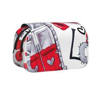 FBGHHTY Estuche para bolígrafos con estampado de labios y amor, diseño de corazón rojo, bonito estuche con cremallera, organizador de maquillaje, papelería, viajes, oficina