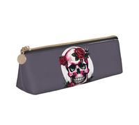 FBGHHTY Estuche triangular con estampado de calavera de rosa para estudiantes, gran capacidad, para uso diario, escuela, universidad