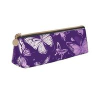 FBGHHTY Estuche triangular con estampado floral de mariposas moradas para estudiantes, gran capacidad, para uso diario, escuela, universidad