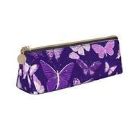 FBGHHTY Estuche triangular con estampado floral de mariposas moradas para estudiantes, gran capacidad, para uso diario, escuela, universidad