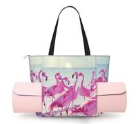 FBGHHTY Flock Of Pink Flamingos On The Beach - Bolsa de yoga para mujer, con un hombro, para gimnasio, entrenamiento, viajes, playa, gran capacidad