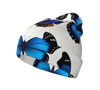 FBGHHTY Gorro de punto cálido con estampado de mariposas azules, para hombres y mujeres, para actividades al aire libre, informal, para actividades al aire libre