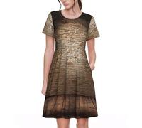 Fbghhty Lights hit The Brick Wall Print - Vestido de verano versátil para uso diario para mujer, vestido casual de verano con mangas cortas y cuello redondo, Negro, L