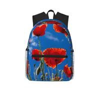FBGHHTY Mochila casual ligera con estampado de amapolas en cielo azul para viajes, senderismo, trabajo, desplazamientos
