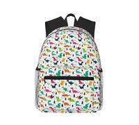 FBGHHTY Mochila de hombro doble con estampado de dinosaurios coloridos, ligera, casual, para viajes, senderismo, trabajo, desplazamientos