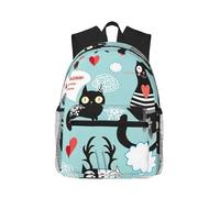 FBGHHTY Mochila informal ligera con estampado de gatos blancos y negros para viajes, senderismo, trabajo, desplazamientos