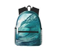 FBGHHTY Mochila informal ligera con estampado de olas de océano verde para viajes, senderismo, trabajo, desplazamientos