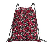 FBGHHTY Mochila ligera plegable con cordón con estampado de rosas rojas, bolsa de gimnasio, viajes, yoga, actividades al aire libre