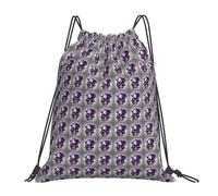 FBGHHTY Mochila ligera y plegable con cordón ajustable con estampado de rosas moradas y calaveras, bolsa de gimnasio, viajes, yoga, actividades al aire libre