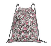 FBGHHTY Mochila ligera y plegable con cordón ajustable con estampado de rosas rosadas y leopardo para viajes, yoga, actividades al aire libre