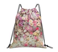 FBGHHTY Mochila ligera y plegable con cordón con estampado de flores rosas, bolsa de gimnasio, viajes, yoga, actividades al aire libre