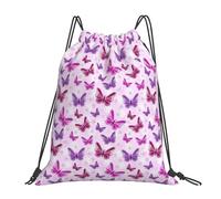 FBGHHTY Mochila ligera y plegable con cordón con estampado de mariposas rosas, bolsa de gimnasio, viajes, yoga, actividades al aire libre