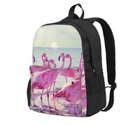 FBGHHTY Mochila para adultos con estampado de flamencos rosados en la playa, resistente al agua, ligera, senderismo, viajeros, al aire libre, escapadas de fin de semana