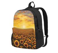 FBGHHTY Mochila para adultos con estampado de girasoles, campo de atardecer, mar de flores, resistente al agua, ligera, senderismo, viajeros, escapadas de fin de semana al aire