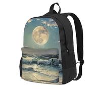 FBGHHTY Mochila para adultos con estampado de luna y mar, resistente al agua, ligera, para senderismo, viajes, escapadas de fin de semana al aire libre