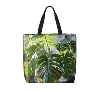 FBGHHTY Monstera Deliciosa Banana Palm Print - Bolsa de hombro de gran capacidad para mujer, reutilizable, ligera, para viajes diarios