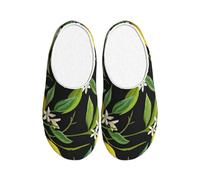 FBGHHTY Pantuflas de casa con estampado de limón y flores para hombres y mujeres, versátiles y elegantes, suela TPR para interiores y exteriores
