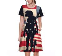 Fbghhty Soldados militares de Estados Unidos, estampado patriótico del Día de los Caídos, versátil, uso diario, vestido de verano para mujer, vestido casual de verano con mangas cortas y cuello