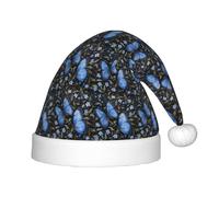 FBGHHTY Sombrero de Navidad con estampado de mariposas azules para niños, gorro de Navidad, comunidad, Papá Noel, Halloween, fiesta divertida