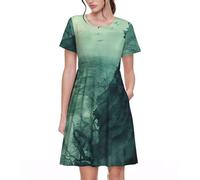 Fbghhty The Sea Witch - Vestido de verano para mujer, con estampado inspirado en la bruja del mar, versátil, para uso diario, con mangas cortas y cuello redondo, Negro, S