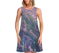 Fbghhty Vestido de verano sin mangas con estampado de campo de lavanda púrpura para mujer, ligero, casual, playa, vacaciones, diario, fiesta, trabajo, Negro, 3XL