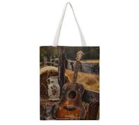 FBGUYRTI Farmland Still-Life At Golden Hour 01 Bolsa de lona reutilizable de moda para compras y alimentos bolsa de hombro para mujeres bolso casual para excursiones, 38 x 46 cm