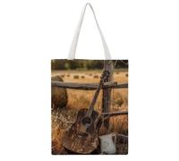 FBGUYRTI Farmland Still-Life At Golden Hour 02 Bolsa de lona reutilizable de moda para compras y alimentos bolsa de hombro para mujeres bolso casual para excursiones, 38 x 46 cm