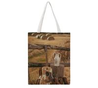 FBGUYRTI Farmland Still-Life At Golden Hour 04 Bolsa de lona reutilizable de moda para compras y alimentos bolsa de hombro para mujeres bolso casual para excursiones, 38 x 46 cm