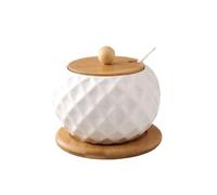 FBHDKJNFG Keramik-Soßenschälchen White Ceramic Seasoning Jars with Wooden Lids Salt Shakers Canister Spoon Set Sugar Box