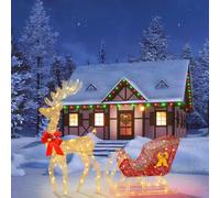 FBHDKJNFG Pre-Lit Lights and Metal Stakes for Indoor Outdoor Yard Porch Garden, Gold(Gold 1pc Deer+Sleigh)