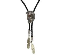 FBHFSUIEF corbata vaquera, Collar de corbata vaquera con cordón trenzado y dije cabeza caballo tallada. Vaquero campestre(Horse Head Black Lin)